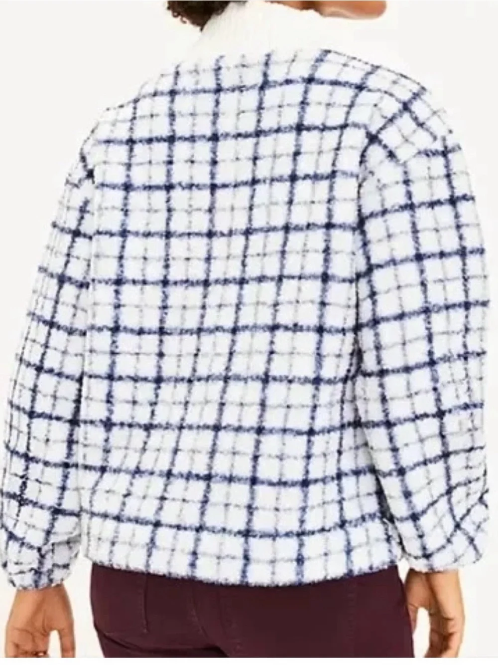 LOFT Plaid Rib Trim Sherpa Top in a Large